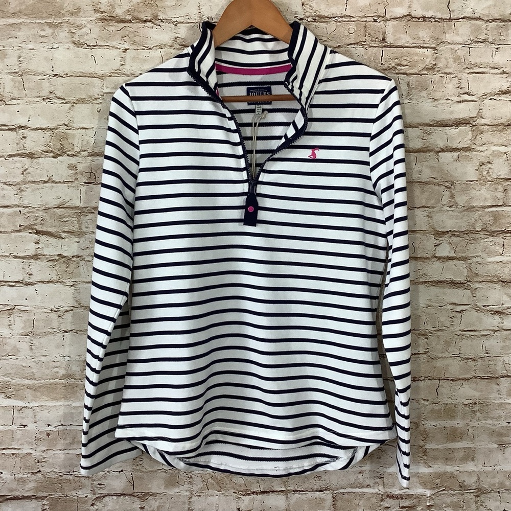 NWT UK Joules Fairdale Half Zip Sweatshirt In Cream Stripe US 8 - Picture 3 of 10